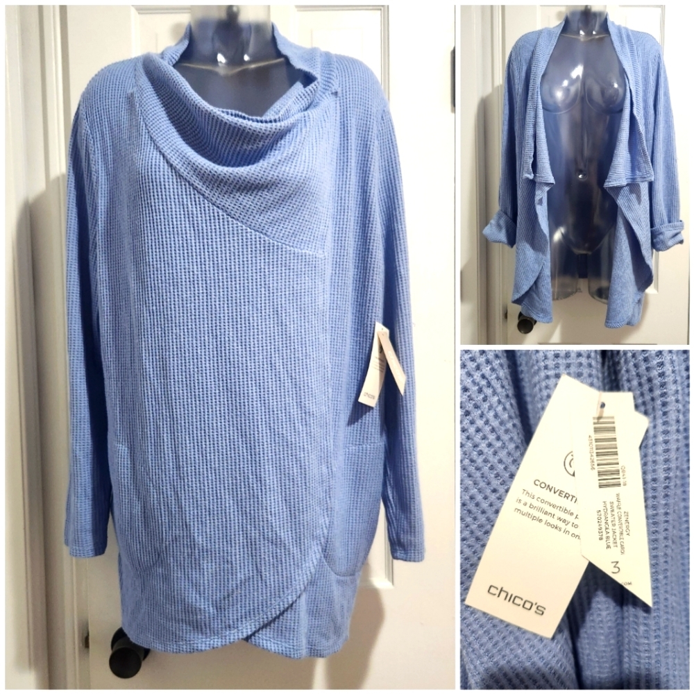 Chicos Hydrangea Blue Waffle Cardigan